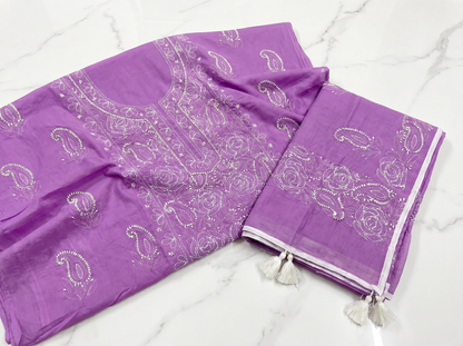 Royal Lucknowi Charm: Soft Lavender Hand-Work Collection