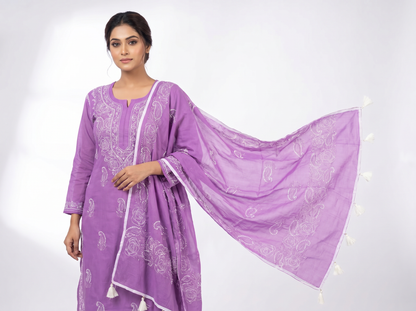 Royal Lucknowi Charm: Soft Lavender Hand-Work Collection