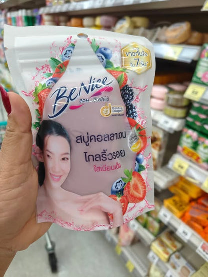 BeNice Fruit Collagen Soap features a Mixed Berry and Tomato formula designed to boost skin radiance