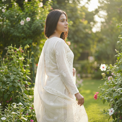 Exclusive Hand-Embroidered Lucknowi Two-Piece Collection