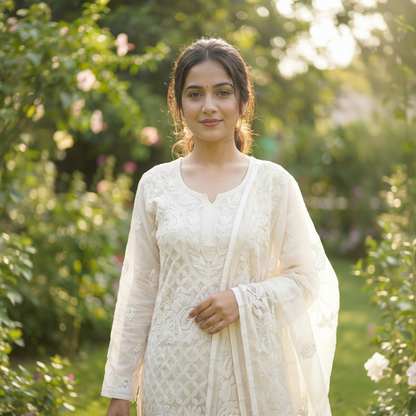 Exclusive Hand-Embroidered Lucknowi Two-Piece Collection