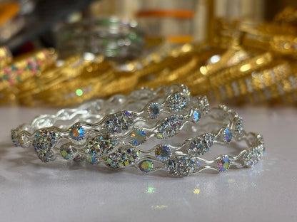 Sparkling Silver Plated Bangle Set with Colorful Rhinestones | Women's Fashion Jewellery