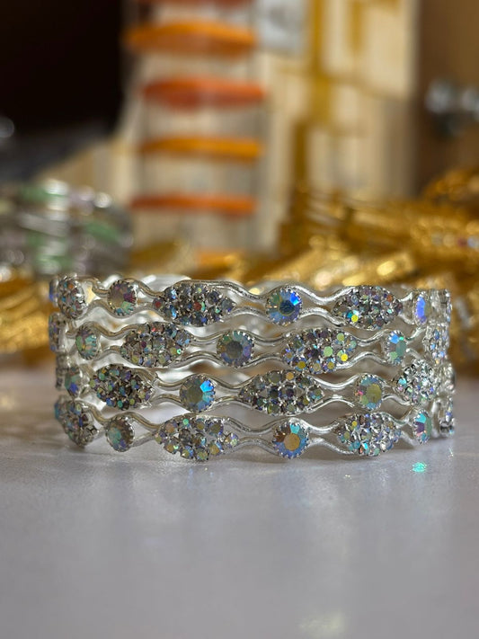 Sparkling Silver Plated Bangle Set with Colorful Rhinestones | Women's Fashion Jewellery