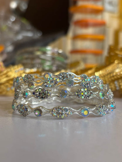 Sparkling Silver Plated Bangle Set with Colorful Rhinestones | Women's Fashion Jewellery