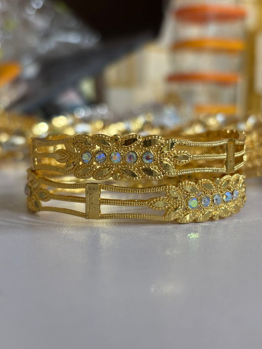 Gold Plated Bangle Set for Women 2 Piece Traditional Churi Design