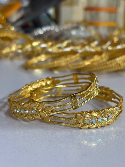 Gold Plated Bangle Set for Women 2 Piece Traditional Churi Design