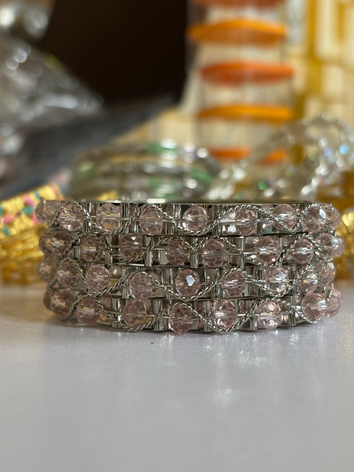 Sparkling Silver Plated Bangle Set (1 piar)