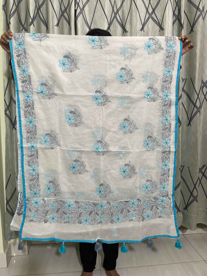 Serene White & Sky Blue: Hand-Embroidered Lucknowi Two-Piece