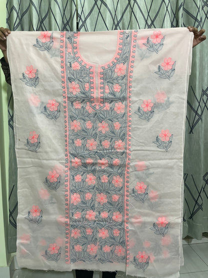 Floral Elegance: Hand-Embroidered Lucknowi Two-Piece Set