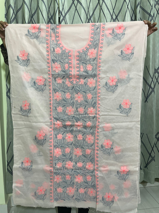 Floral Elegance: Hand-Embroidered Lucknowi Two-Piece Set
