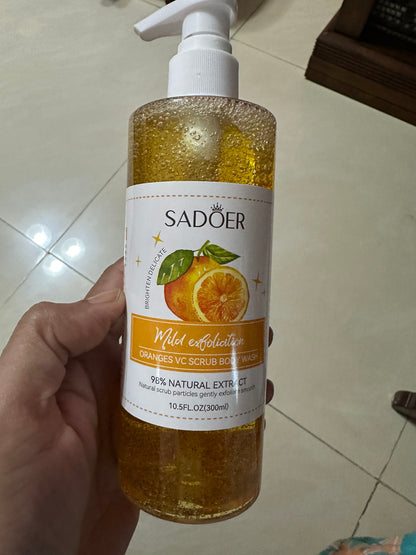 SADOER Oranges VC Exfoliating Scrub Body Wash (300ml) – Mild Body Exfoliator & Brightening Shower Gel
