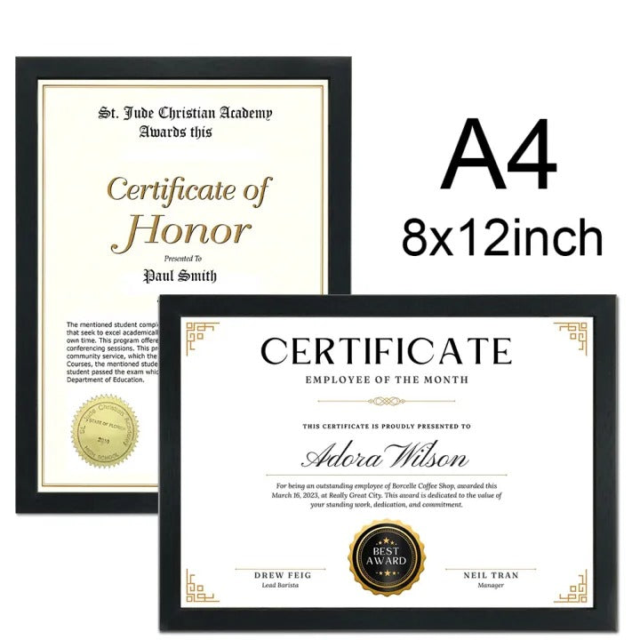 Customizable Frame with Glass A4 Size – Perfect for Certificates, Documents & Wedding Photos