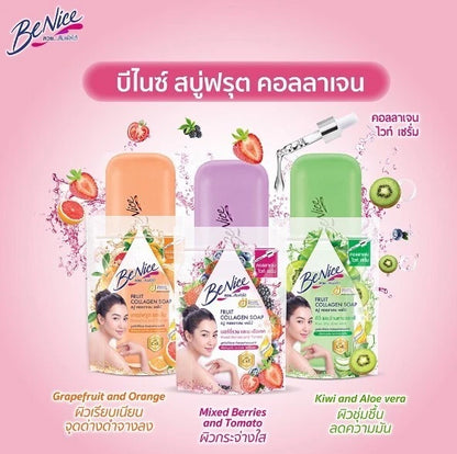 BeNice Fruit Collagen Soap features a Mixed Berry and Tomato formula designed to boost skin radiance